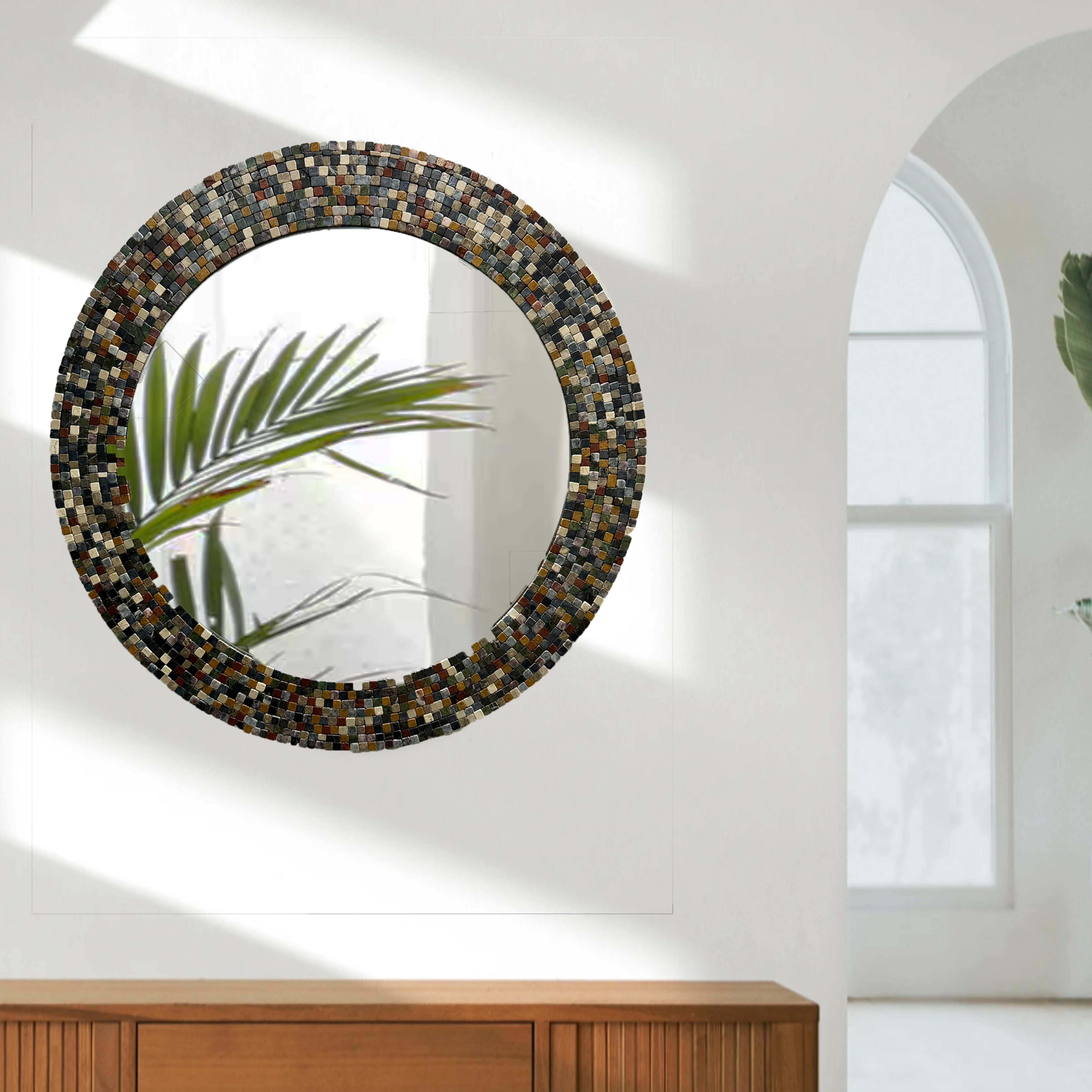 Decorative Mirror with Multicoloured Gemstone Accents for Western Home Decor